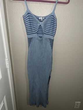 Fashion Nova Dusty Blue Ribbed Cutout Maxi Dress